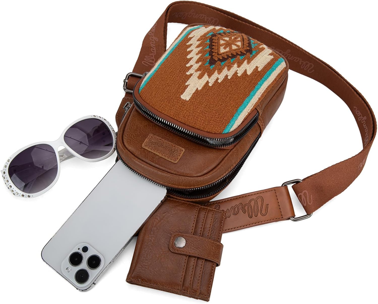 Wrangler Aztec Sling Bag for Women Western Knitted Crossbody Purse and Chest Bag With Adjustable Strap - Image 5