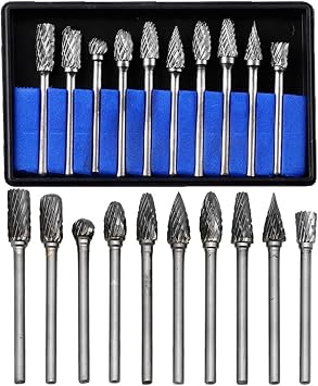 10Pcs Tungsten Carbide Rotary Burr Set, carbide drill bits,Rotary Carving Bits with 1/8 Shank for DIY, Woodworking, Engraving, Metal Carving, Drilling, Polishing