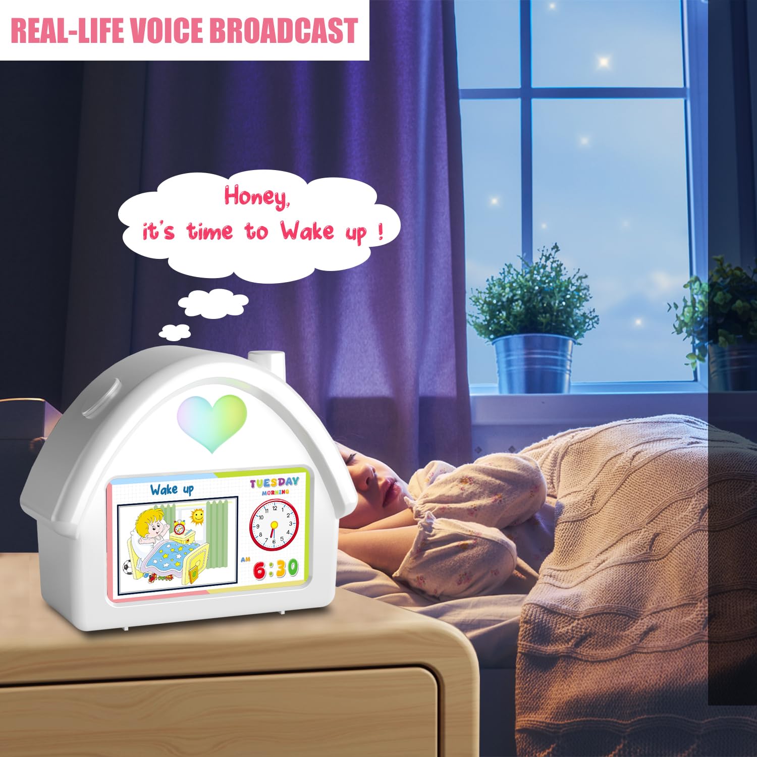 Reloj despertador digital con pantalla HD de 4.3 pulgadas, calendario, cuenta regresiva, iluminación ambiental, función de ruido blanco, perfecto para niños con control remoto y función de