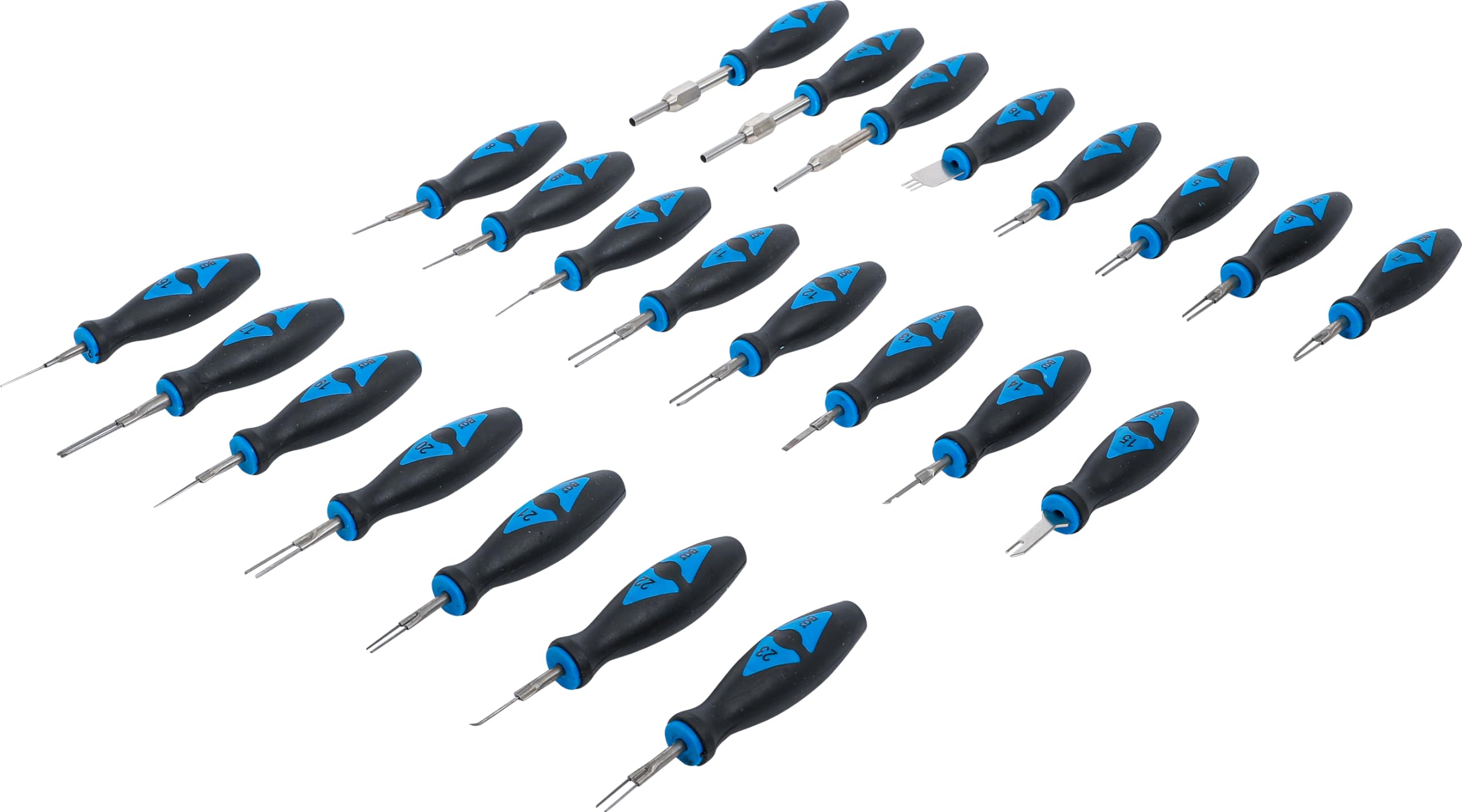 BGS 60160 | Stecker-Entriegelungs-Werkzeug-Satz | 23-tlg. | Universelles Sortiment | für Rund- und Flachsteckkontakte | ABS, Klimasensoren, Radio, PDC