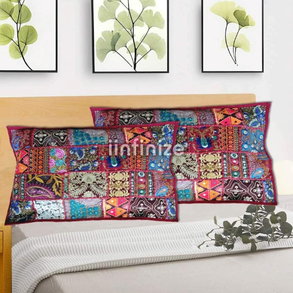 iinfinize Floor Pillow Cover Patchwork Cushion Cover 16x24 Inch Rectangular  Pillow Case Embroidered Work Sofa Pillow Ethnic Decorative Pillow Cover