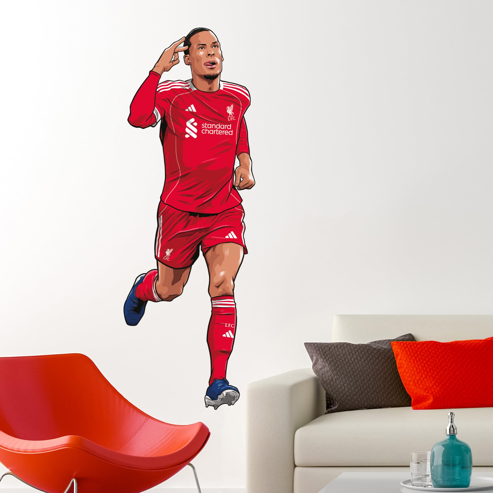 Themed Multicolour Liverpool Fc Wall Sticker - Van Dijk 25/26 Illustration Wall Decal Lfc Art (120Cm Height X 60Cm Width)