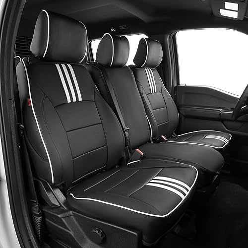 Vista 17 de EKR Juego completo de fundas de asiento F150 para Ford F150 XL/XLT 2015-2020 y (CrewCab) 2017-2022 F250/F350/F450 SuperDuty XL/XLT (Negro)