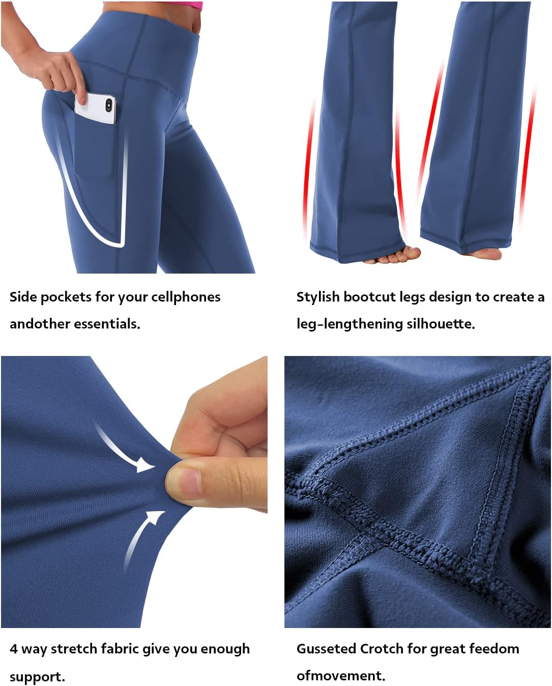 BUBBLELIME 29"/31"/33"/35"/37" Women High Waist Bootlegs Yoga Pants Tummy Control Bootcut Workout Flared Out Pockets - Image 5