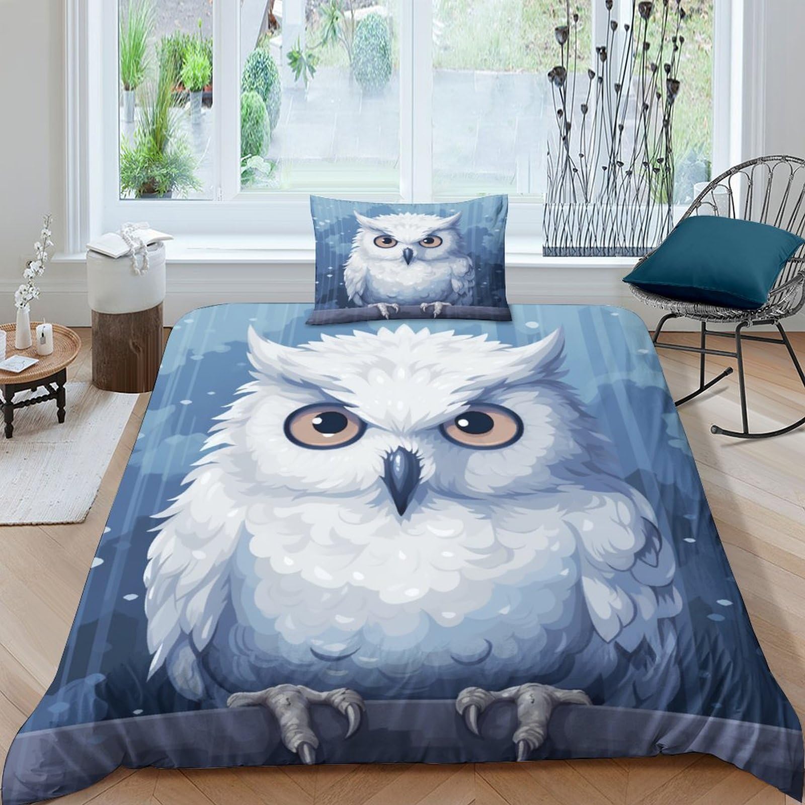 Housse de couette chat et aigle 3D parure de lit 135x200cm avec taie en microfibre