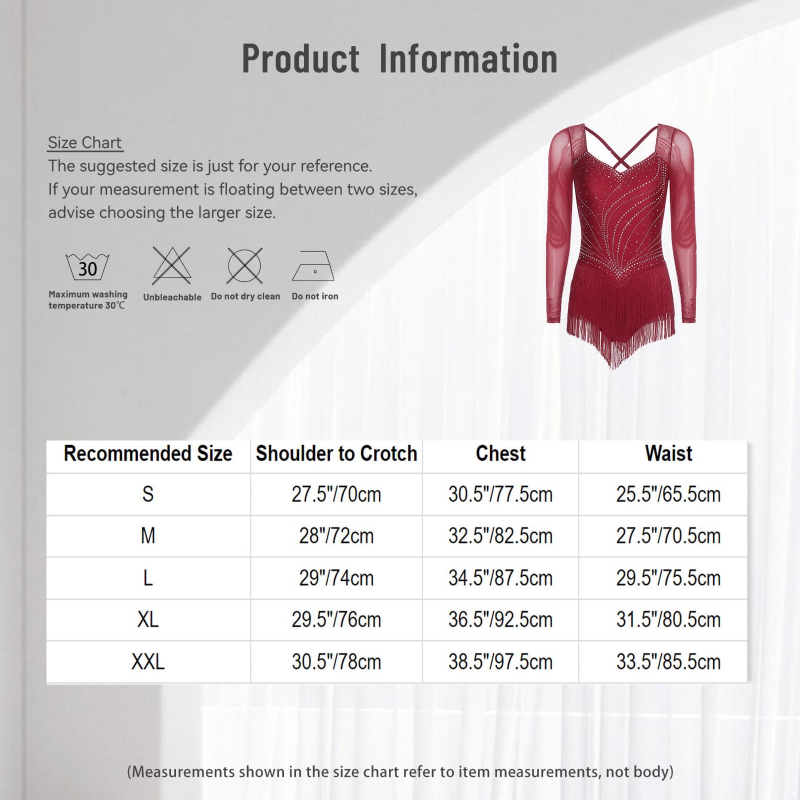 inhzoy Donna Abito da Ballo Latino Americano Tango con Frange Nappe Vestito da Pattinaggio Artistico Maniche Lunghe Body Danza Classica Ginnastica Ritmica Dancewear