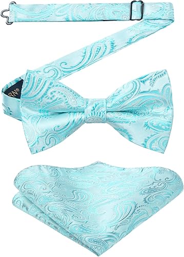 HISDERN Pajaritas para hombre pre-atadas Paisley pajaritas de bolsillo cuadrado conjunto de pajarita para hombre fiesta de boda