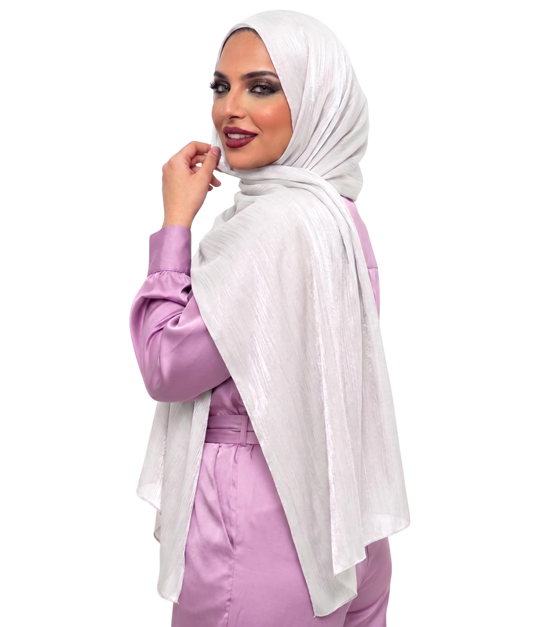 Crinkled Scarf - Summer Ladies Scarves, Shawls & Wraps - Hijab for Women & Girls - Soft, Lightweight and Breathable - Head Scarf for Evening Dress - Plain Shiny Shimmer Neck Headscarf Wrap - 180 x 74