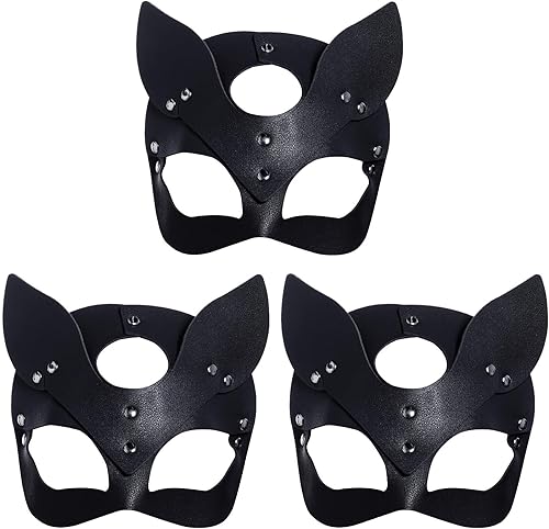 Yookat Paquete de 3 máscaras de cuero para fiesta de máscaras, máscara de piel de zorro, máscara de mascarada para mascarada, cosplay, fiesta de