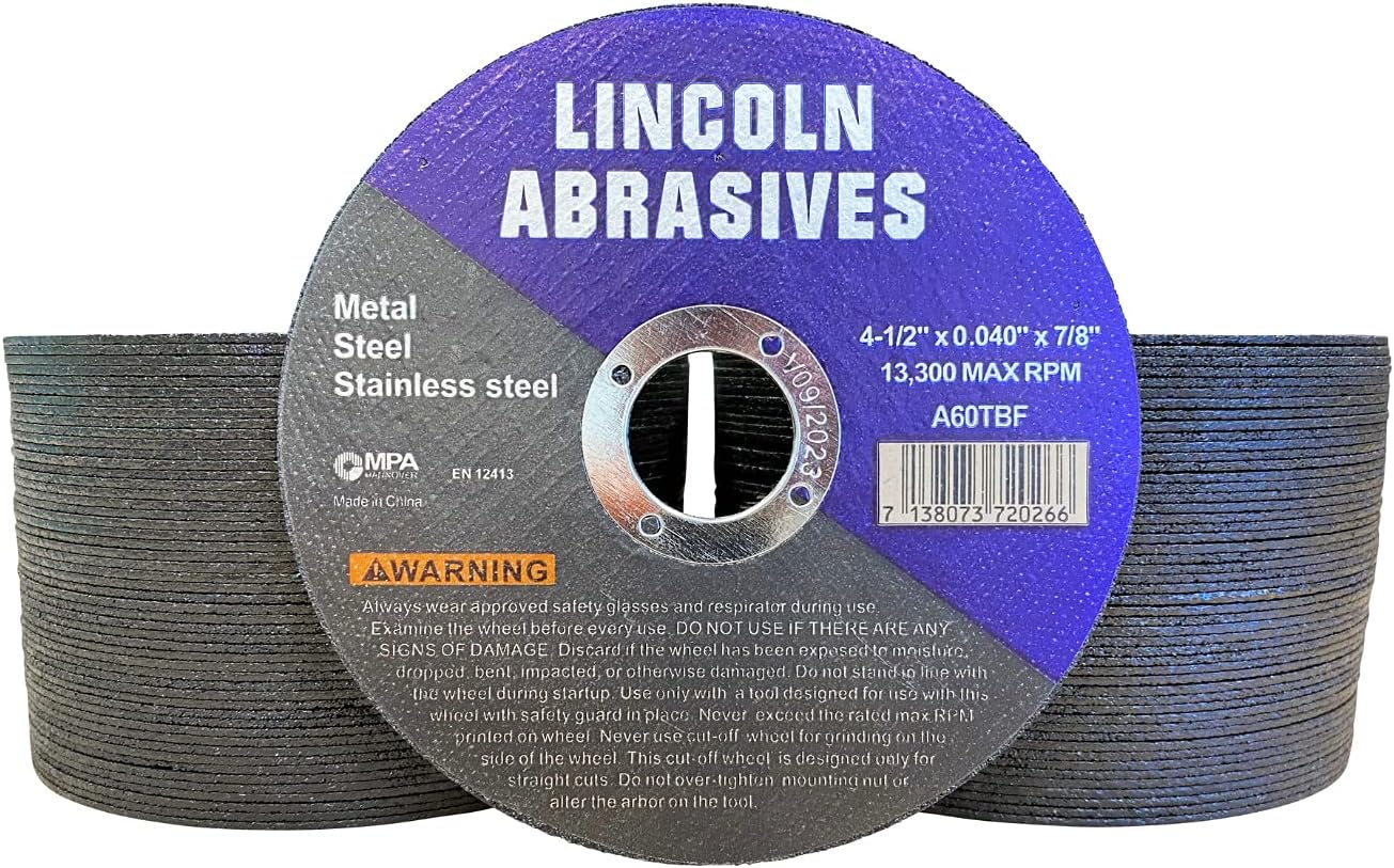 100 Pack 4.5" Cut-Off Wheels Lincoln Abrasives .040" Metal & Stainless Steel : Industrial & Scientific
