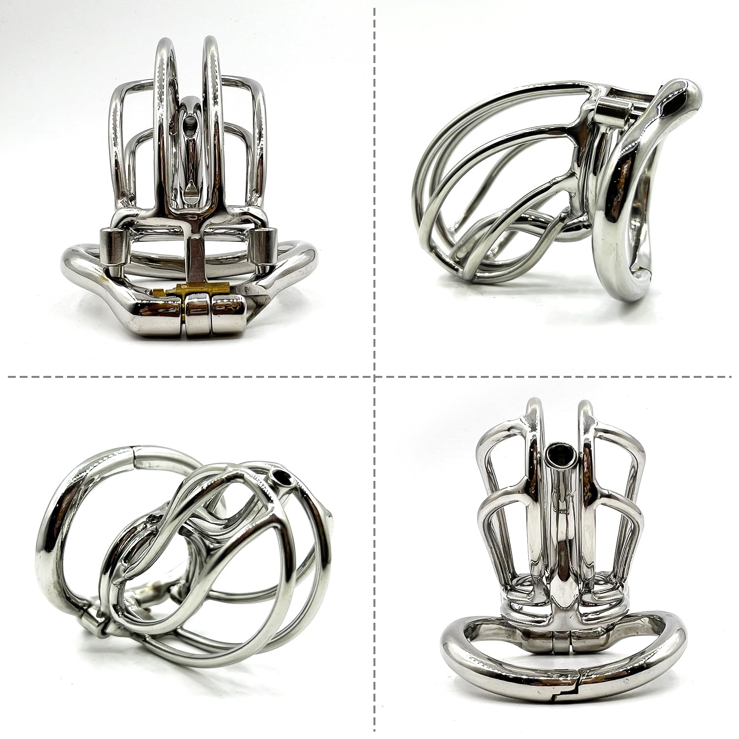 Edelstahl PA Piercing Keuschheitskäfig Herren Atmungsaktiver Peniskäfig Mit 3.0 Verstellbarer Cockringe Und Tragbarer Gürtel SM Klein Metall Chastity Cage Extrem SM Sexspielzeug,Silber,51mm