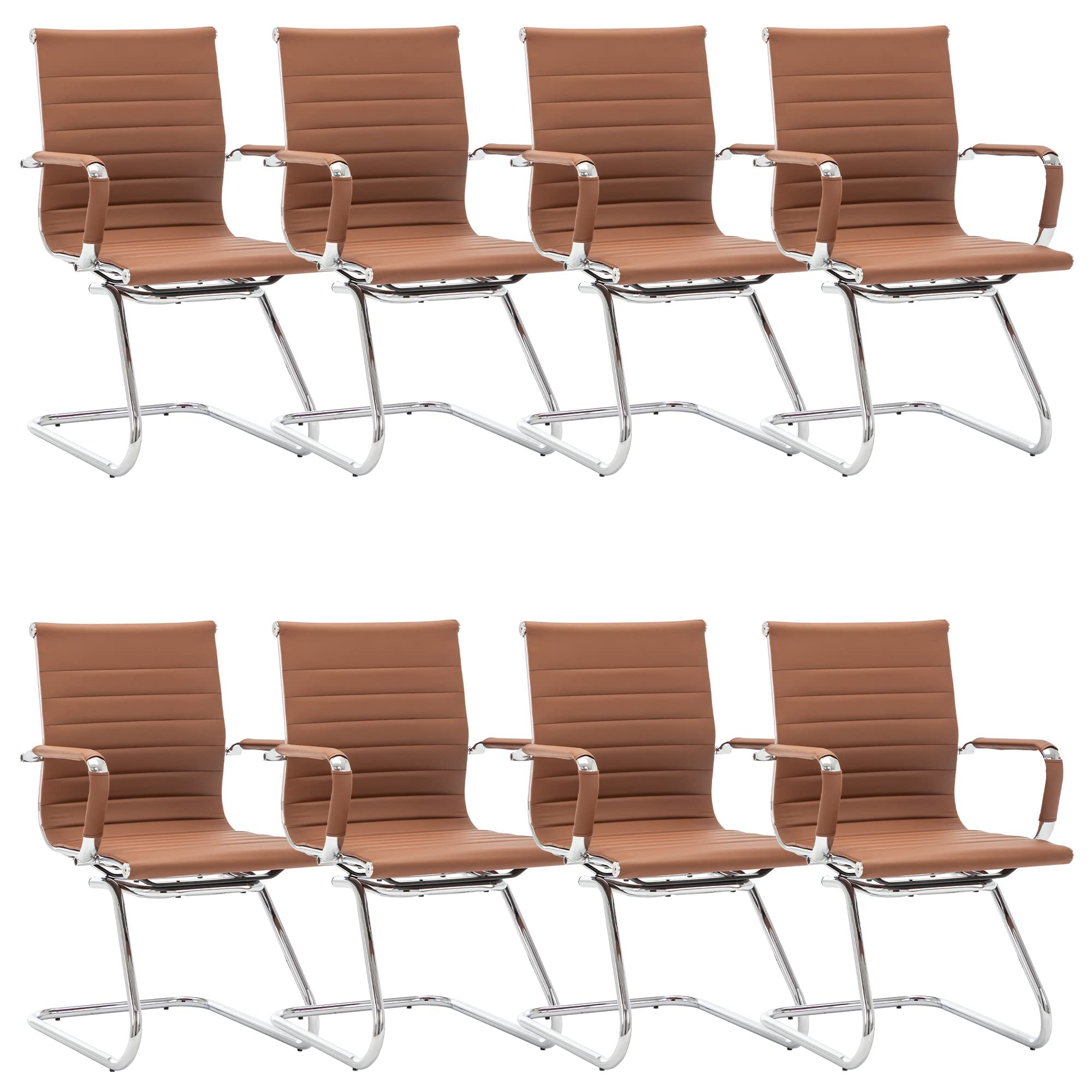 Conference Room Chairs Set of 8, Waiting Room Chairs with Arms, Reception &amp; Waiting Room Seating, No Wheels Meeting Chairs with Mid Back Support and Chrome Sled Base, Cafe