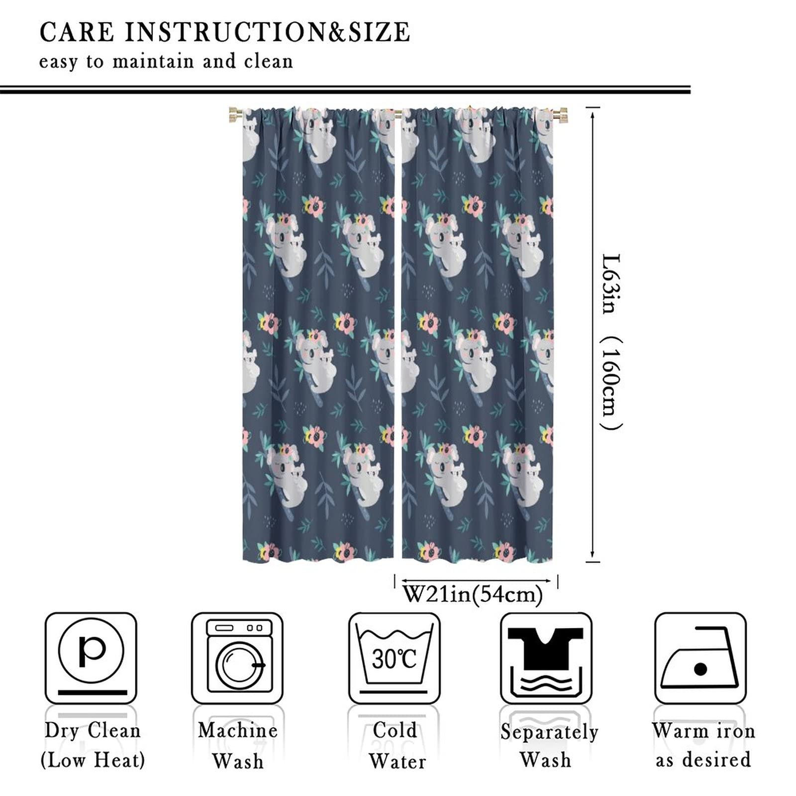 Animal Blackout Curtains for Kids,Forest Wild Animals Cartoon Koala Curtains for Living Room Window Drapes 2 Panel Set 42