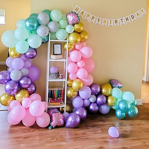 Miniatura 3 de Globos de sirena, 60 paquetes de decoraciones de fiesta de cumpleaños con temática de sirena de 12 pulgadas con globos metálicos rosados, morados y