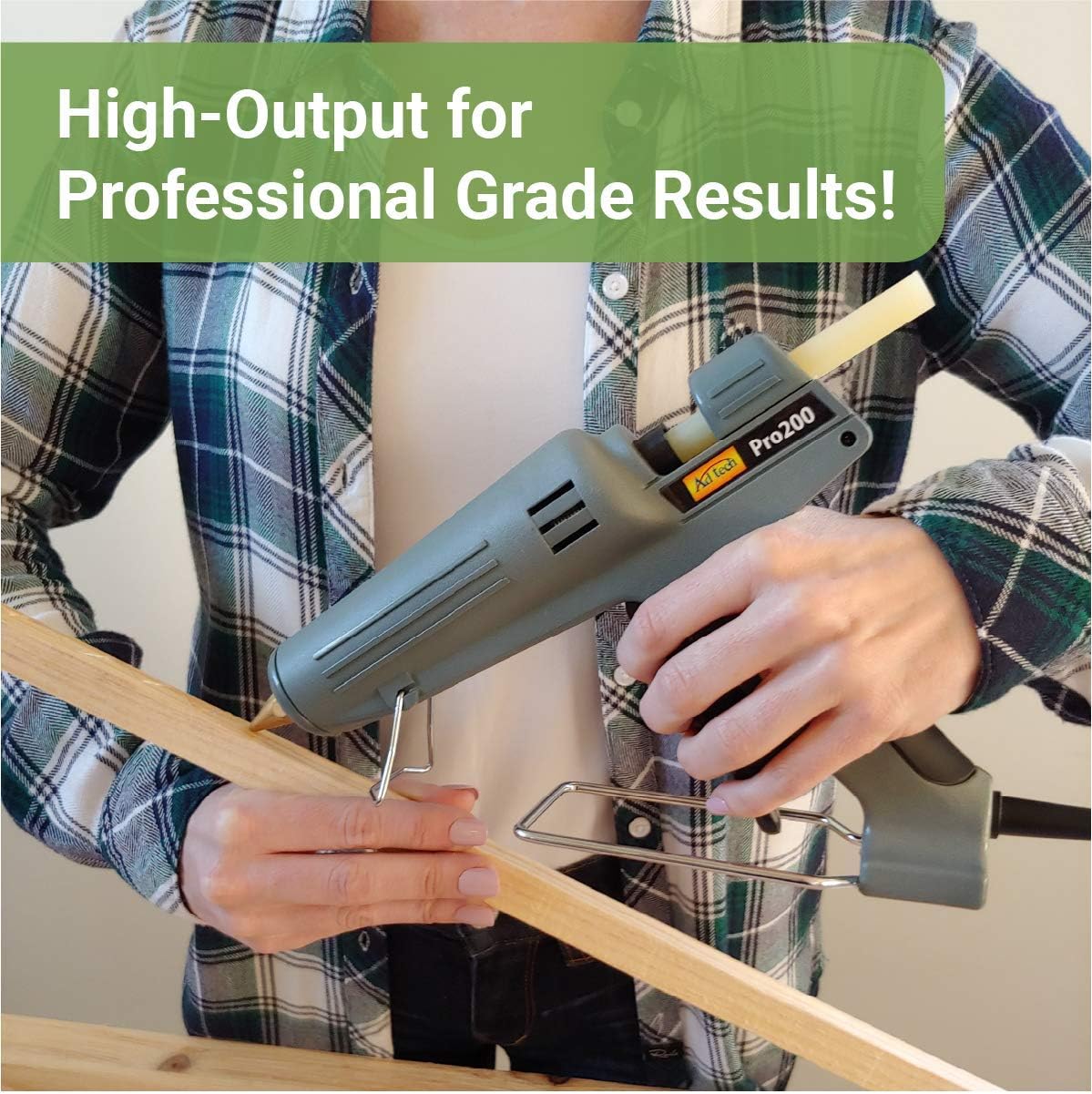 AdTech Industrial Strength Full Size High-Output Hot Melt Glue Gun & Remodeling, Grey, 200 watts - 189 & Hot Glue Sticks 10 Inch Full-Size, Clear, 85 Sticks