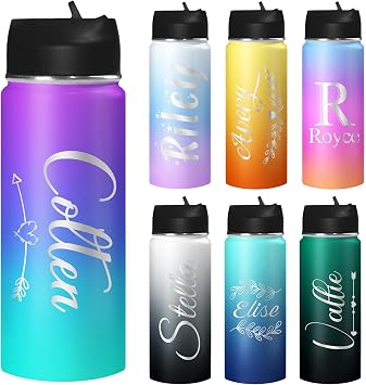 Purefly Personalized Water Bottles for Kids for School With Name or Text Custom Insulated Stainless Steel Sports Water Bottle with Straw and Handle for Girls and Boys Straw Lid Back to School Gift