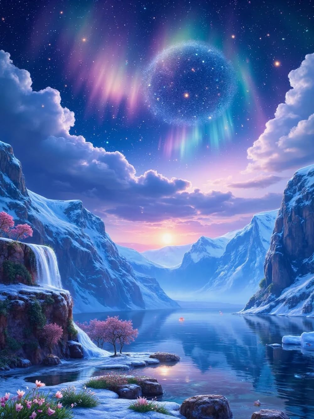 Rkflgew E Diy Seed Bead Mbroidery Kits Snow-Capped Mountains And Aurora Scenery Diy Mbroidery Beads Printed 9Ct Cross Stitch Kit Needlework Set Hom Art Decor 30X40cm