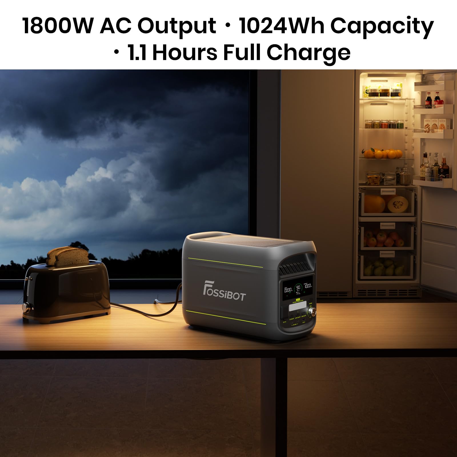 FOSSIBOT F1800 Générateur Électrique Portable 1800W, Générateur Solaire LiFePO4 1024Wh, 100W USB-C, Charge Rapide 0-80% en 45 Minutes, pour le Camping, Voyages et l'utilisation à la Maison