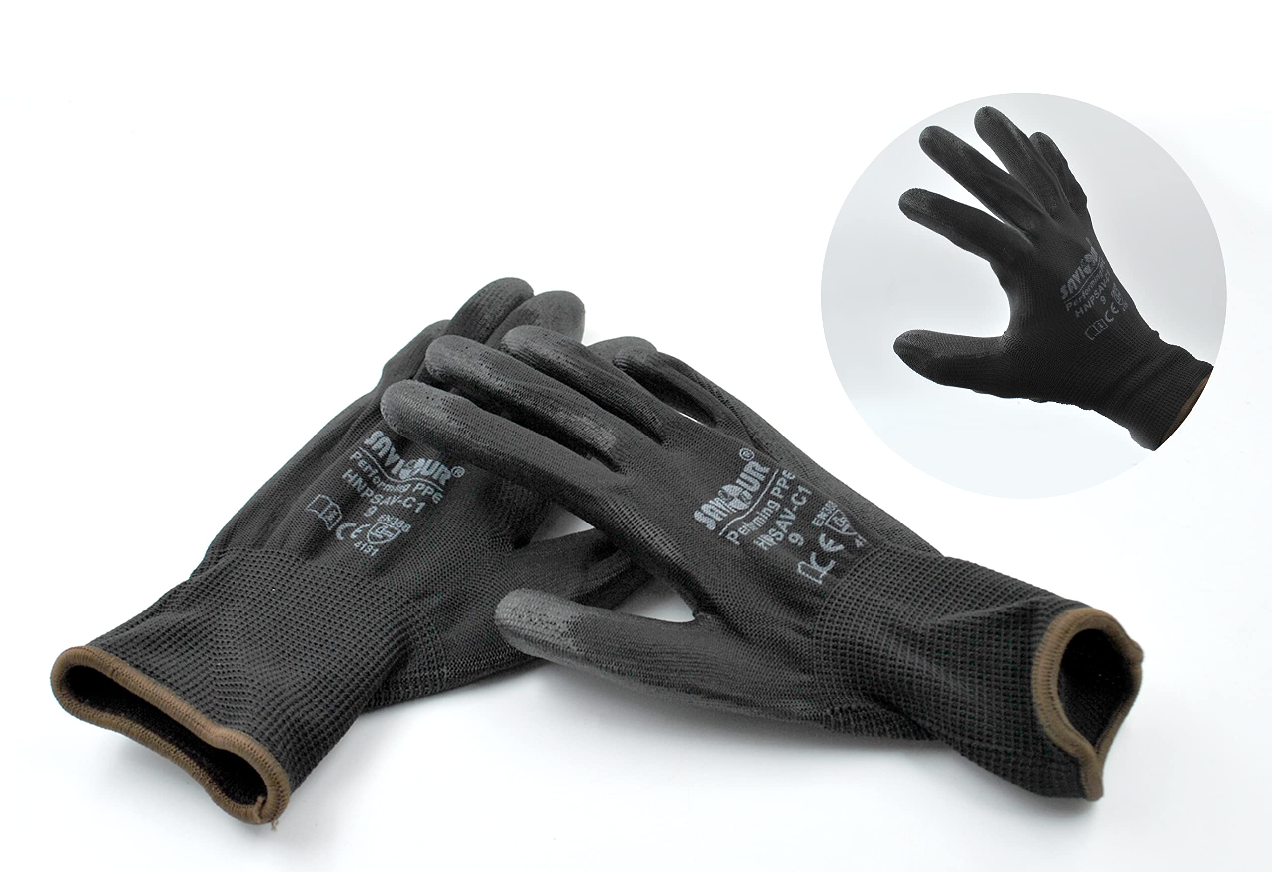 SAVIOUR PERFORMING PPE Black PU Coated HPPE Liner Gloves, Chemical