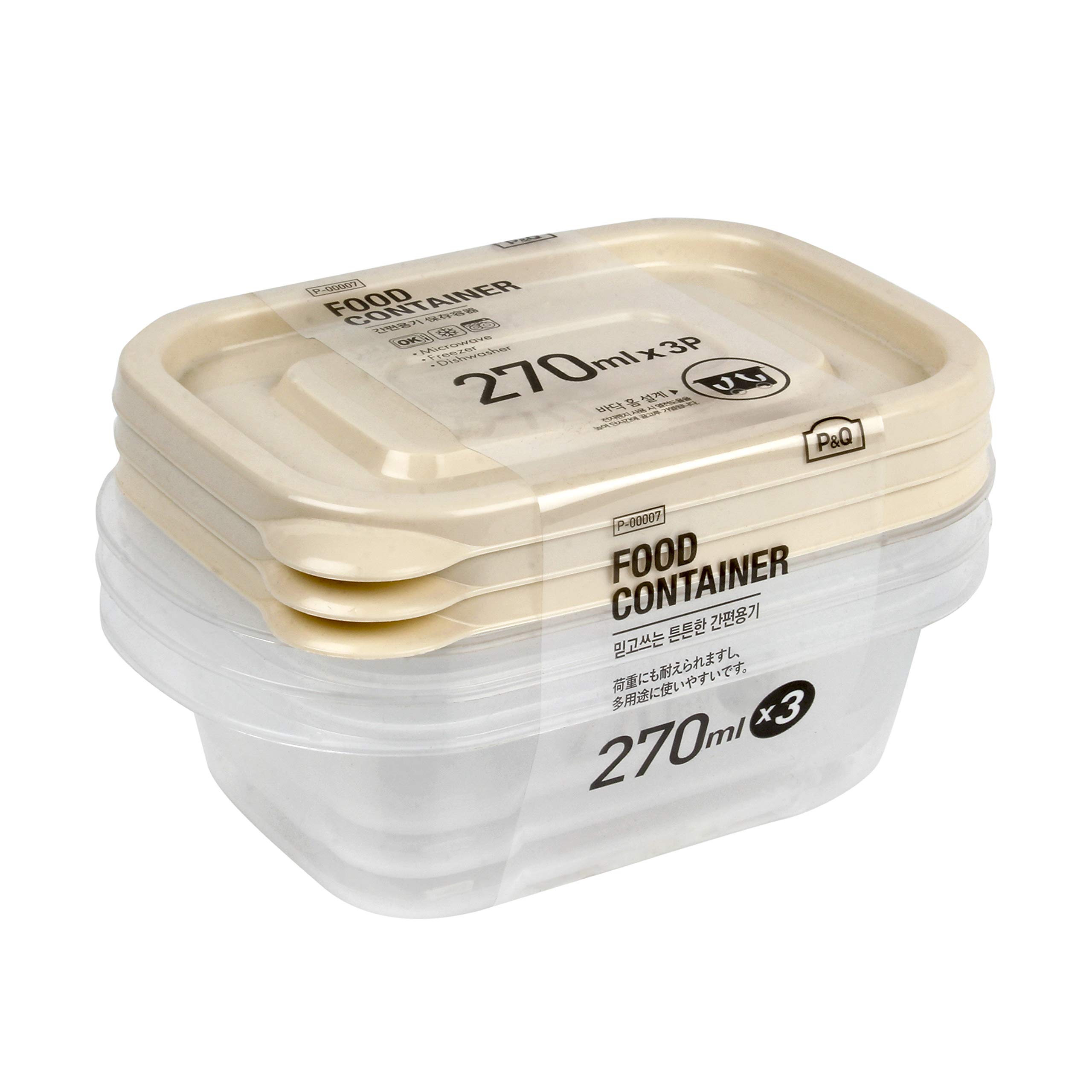 Lock & Lock Easy Lock Plastic Food Storage Container With Ivory Lid, 270 Ml, 3 Pieces, Transparent, Black
