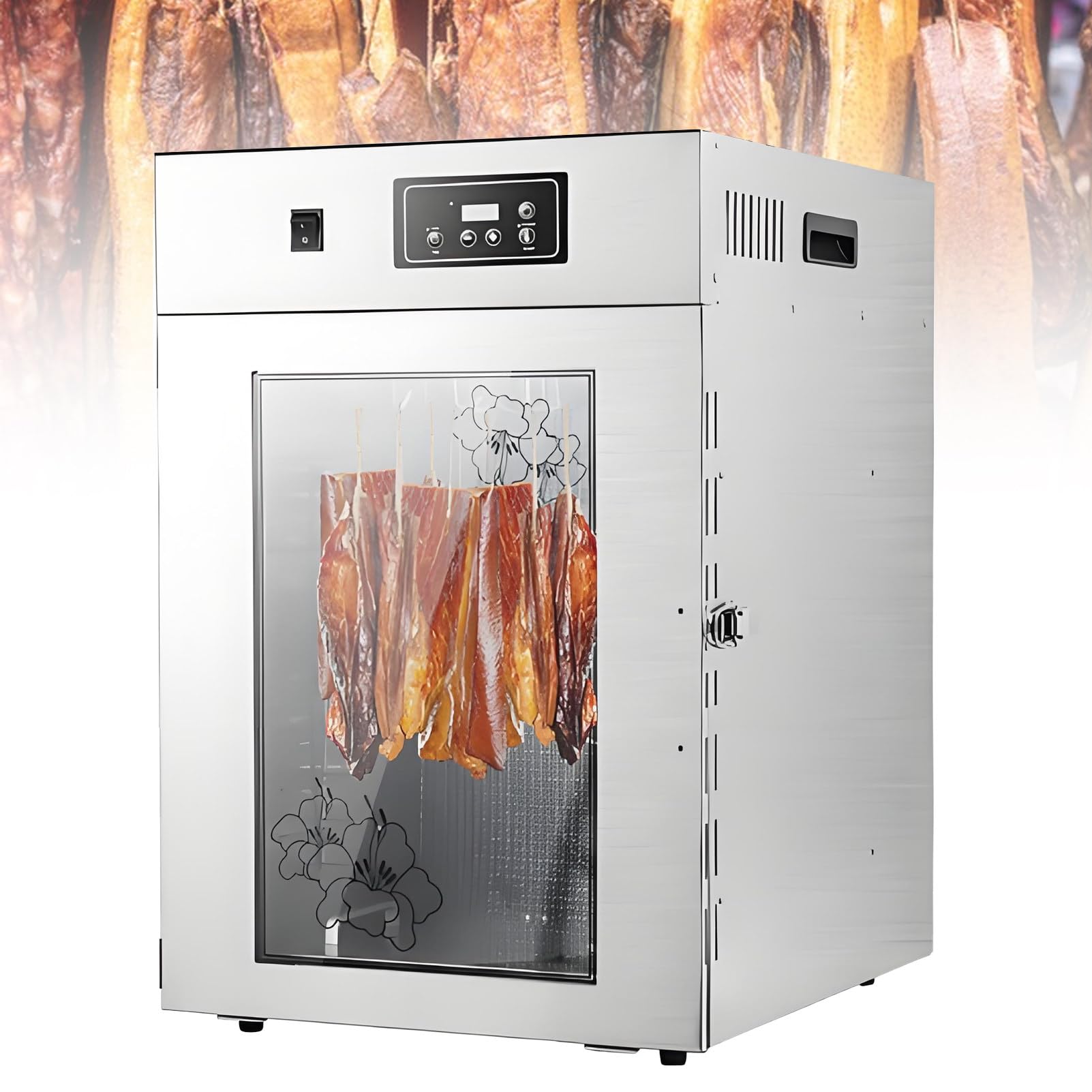 360° drehbarer Dörrautomat für Fleisch und Obst, gewerblicher Fleischtrockner mit einstellbarem Thermostat und digitalem Timer, Edelstahl, für Trockenfleisch, Wurst, Kräuter 7.5kg