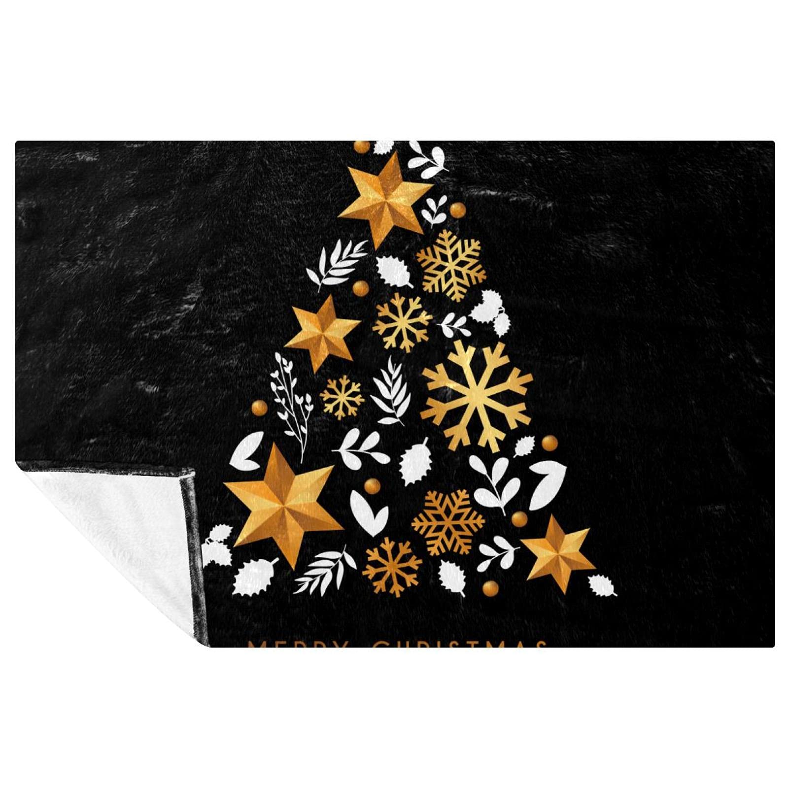 Couverture douce chaude motif sapin de Noël doré pour lit et pique-nique