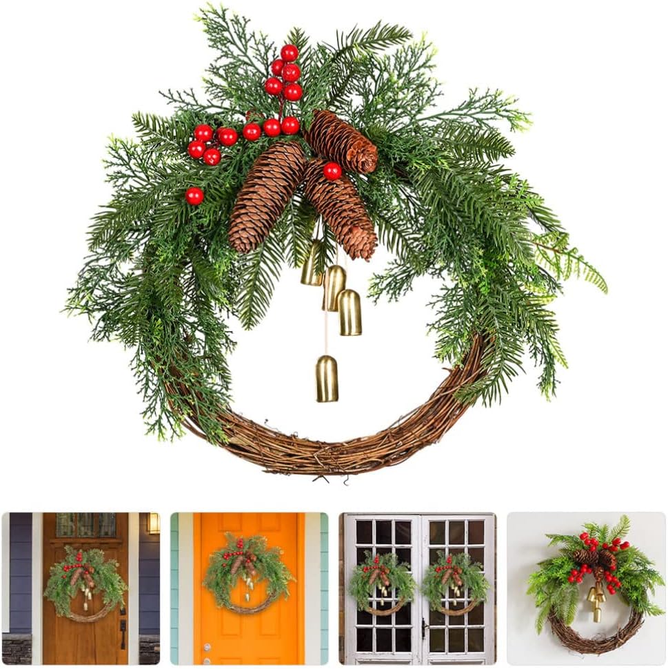 Artificial Berries Wreath Bells for Christmas Decor Vibrant Hanging Garland for Door Window and Porch Festive Faux Berry Wreath for Holiday Atmosphere