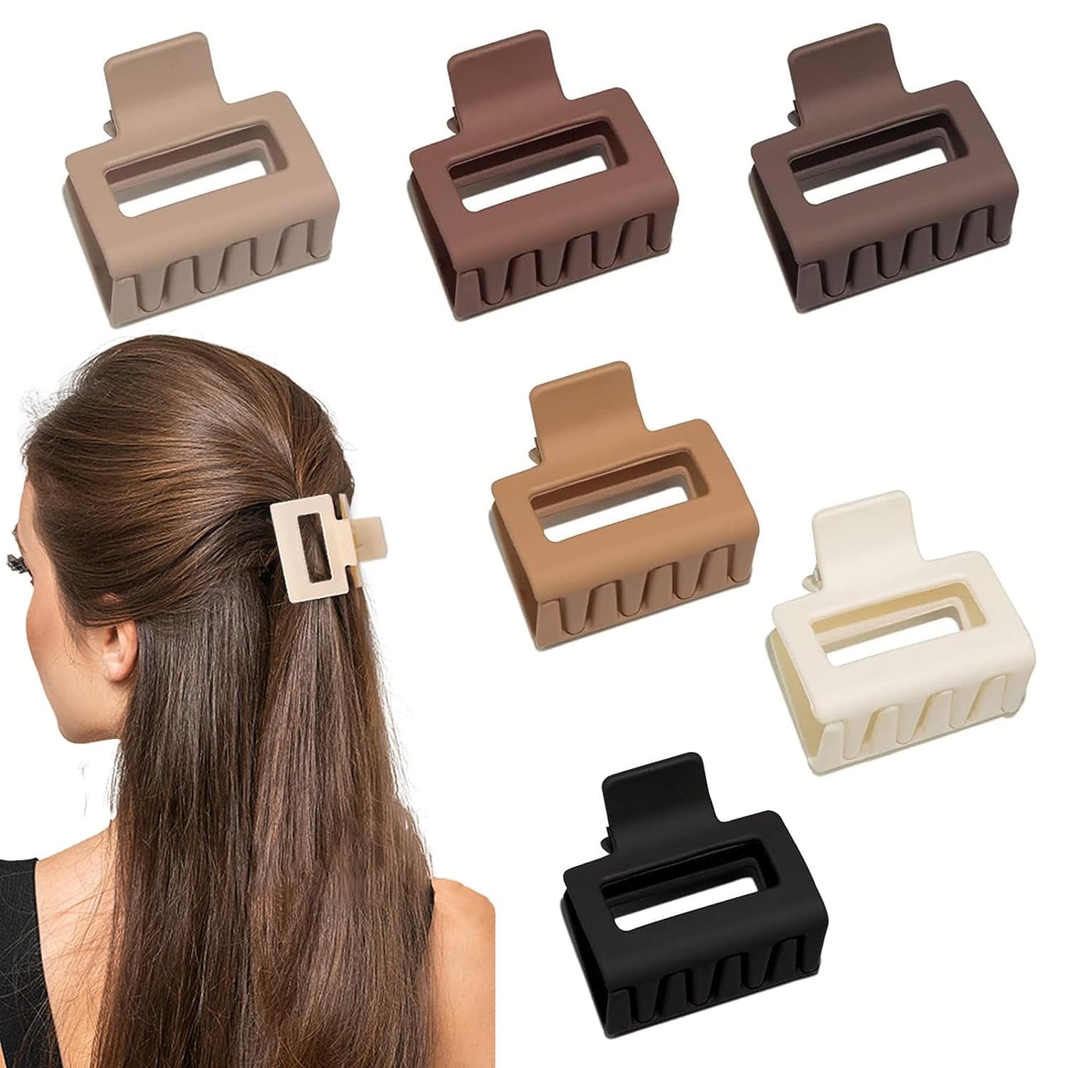 Bakefy-6 pcs Hair Clips, Claw Clips 2" Matte Hair Clips for Thin/Thick Hair, Small Hair Clips for Women Girls, Square Hair Clips Rectangle Hair Jaw Clips, Medium Claw Clips