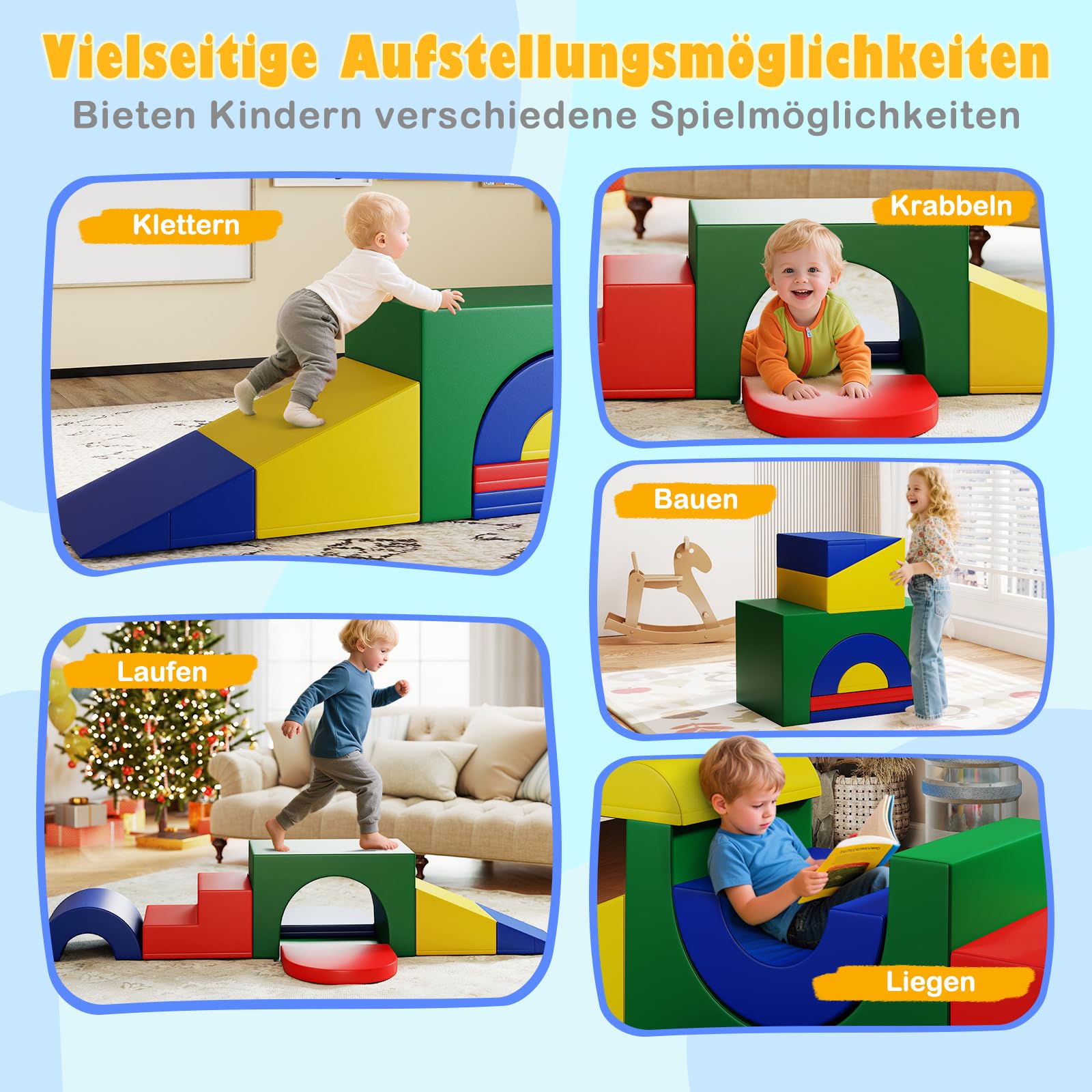 COSTWAY 7 teilige Schaumstoffbausteine, Softbausteine aus PU zum Krabbeln, Klettern & Rutschen, Riesenbausteine aus Schamstoff, Großbausteine XXL Indoor für Kinder ab 1 Jahr (Grün)