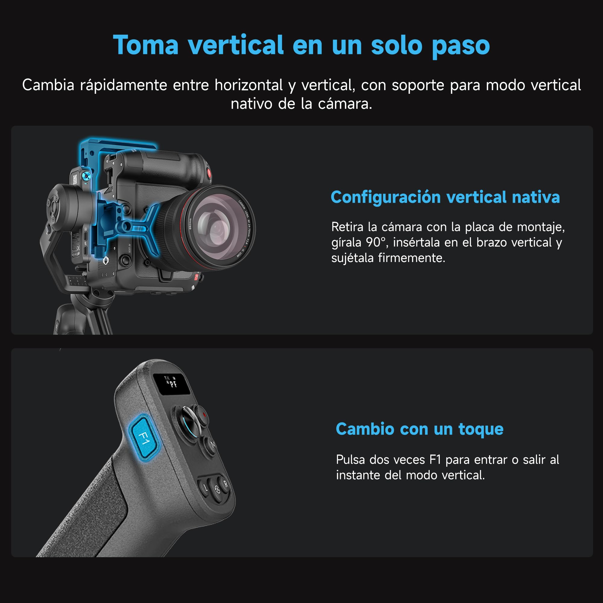 FeiyuTech SCORP-C2 Estabilizador de Cámara 3 Ejes con AI Tracking 4.0, Carga 3,5 kg, Grabación Vertical, Rotación Automática 360° y Control Bluetooth, Gimbal para Sony/Canon/Nikon, Vlogging y Cine