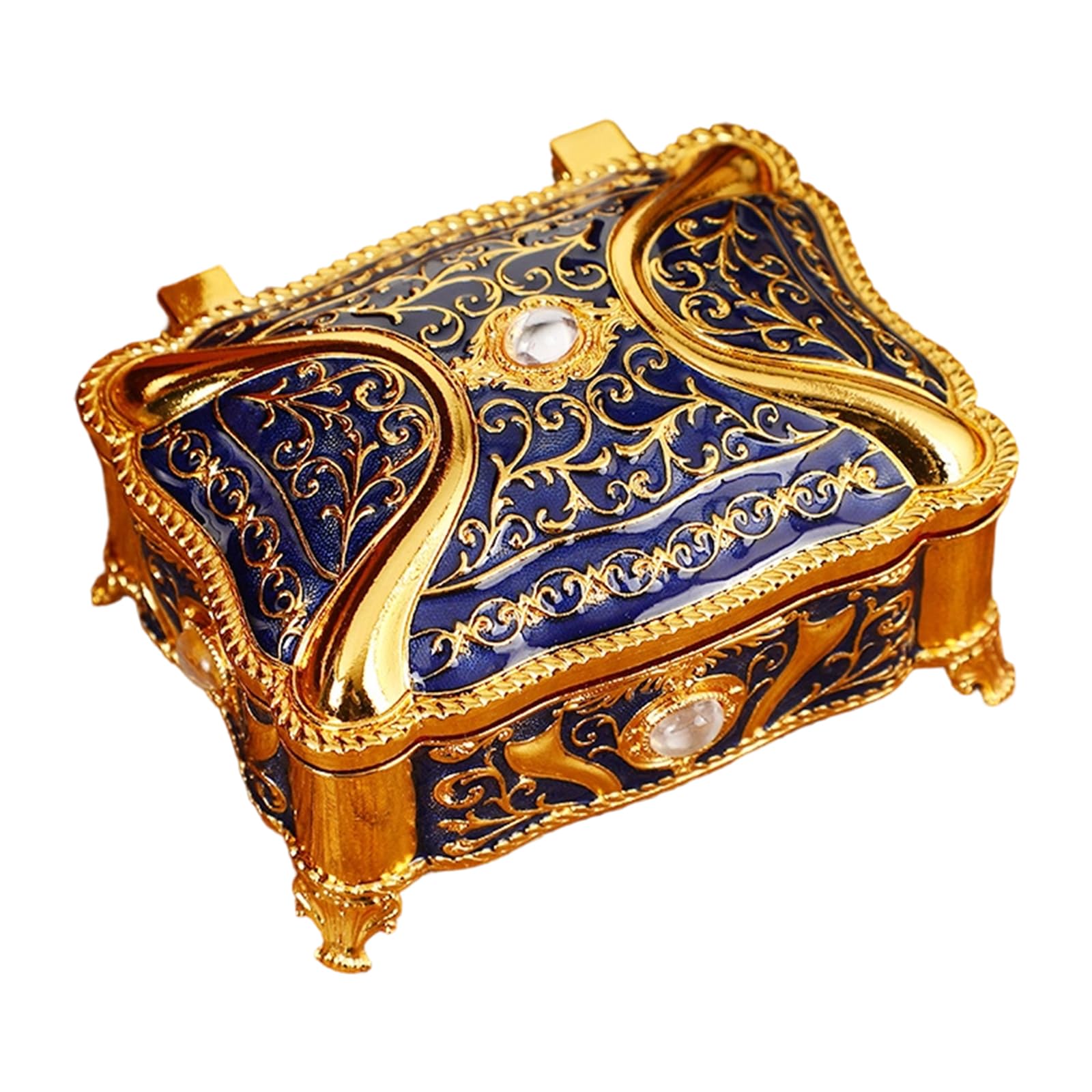 Msioytog European Styles Enameled Jewelry Case with Intricate Floral Designs and Stone Floral Pattern Jewelry Planner