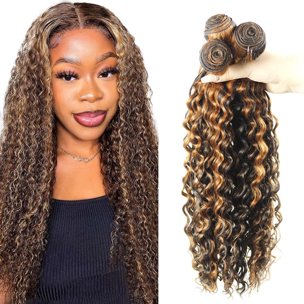 24 26 28 Inch Highlight Bundles Ombre Kinky Curly Human Hair Weave Brazilian Virgin Remy Hair 3 Bundles Hair Extensions