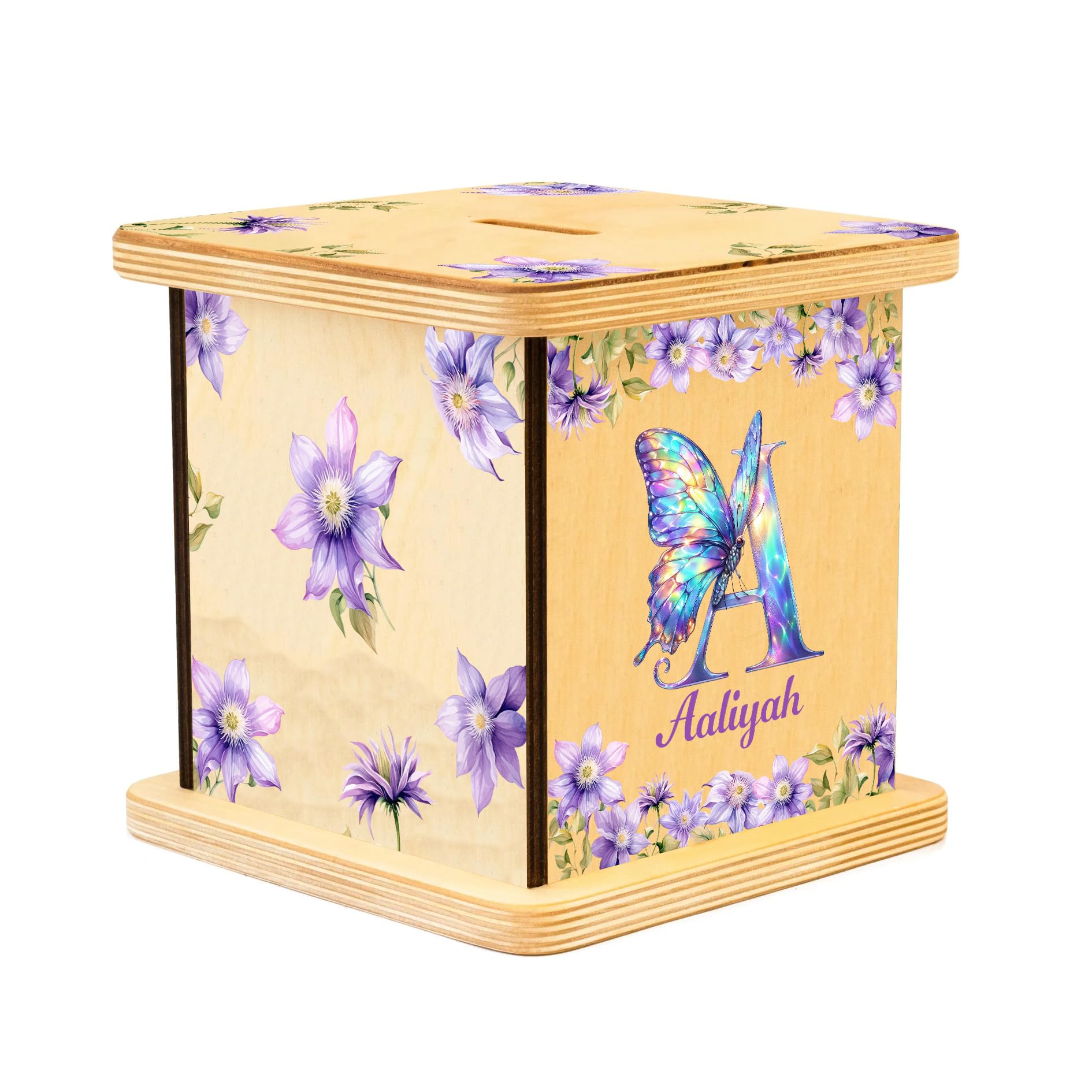 Personalized Piggy Bank, Wooden Piggy Banks for Kids, Personalized Piggy Bank for Boys, Money Bank for Girls, Gifts for Baby Boys and Girls (Butterfly