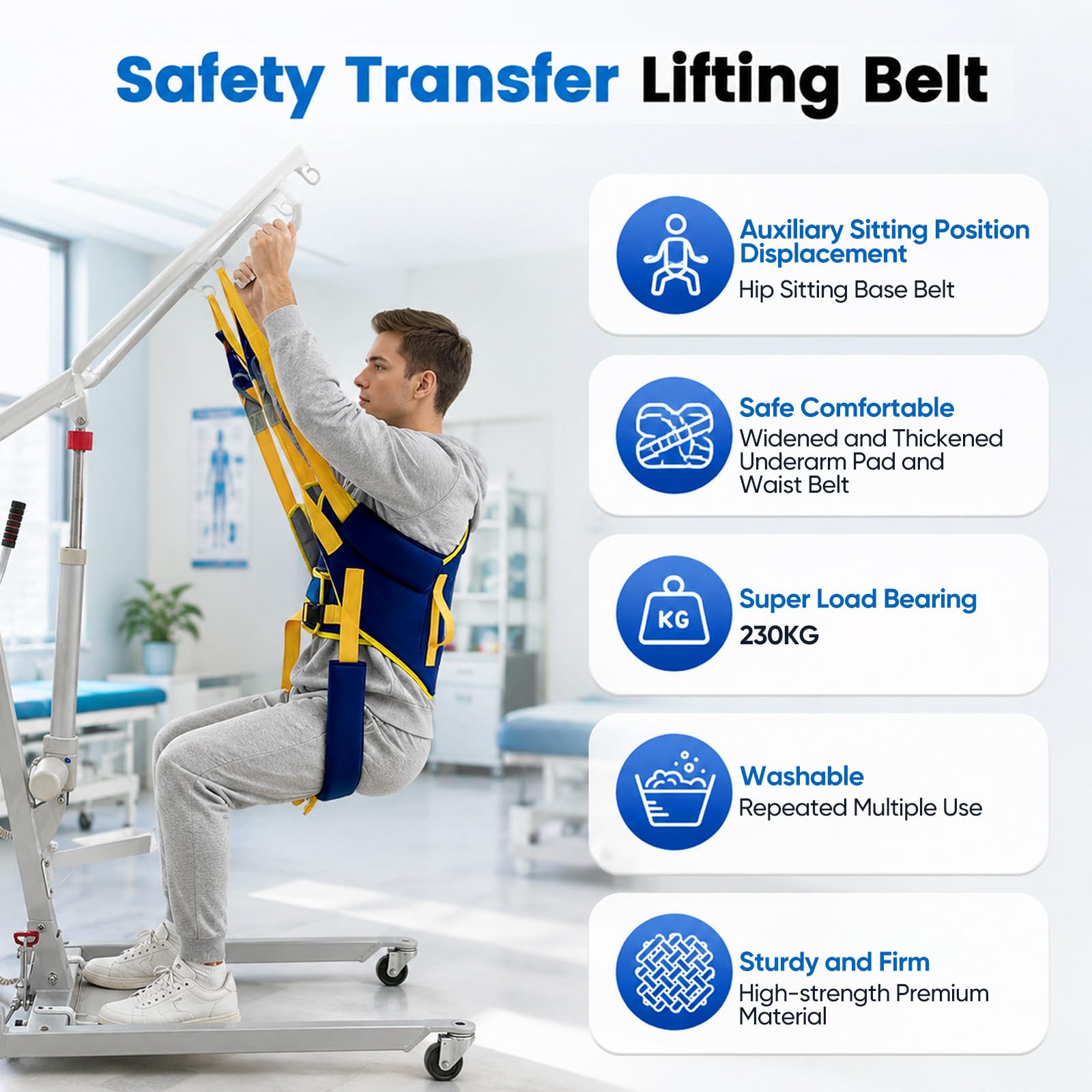 Sangles De Levage Pour Patients, Aide Au Transfert Sangle De Levage Assistée Hauteur Réglable Sur 3 Positions Poids Maximal 230 Kg Compatible Avec La Plupart Des Aides à La Mobilité (M)