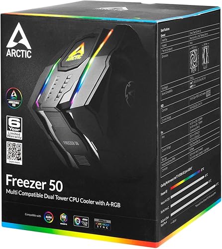 Miniatura 9 de ARCTIC Freezer 50 - Enfriador de CPU de doble torre compatible con múltiples torres con A-RGB, enfriador de CPU para AMD e Intel, dos ventiladores
