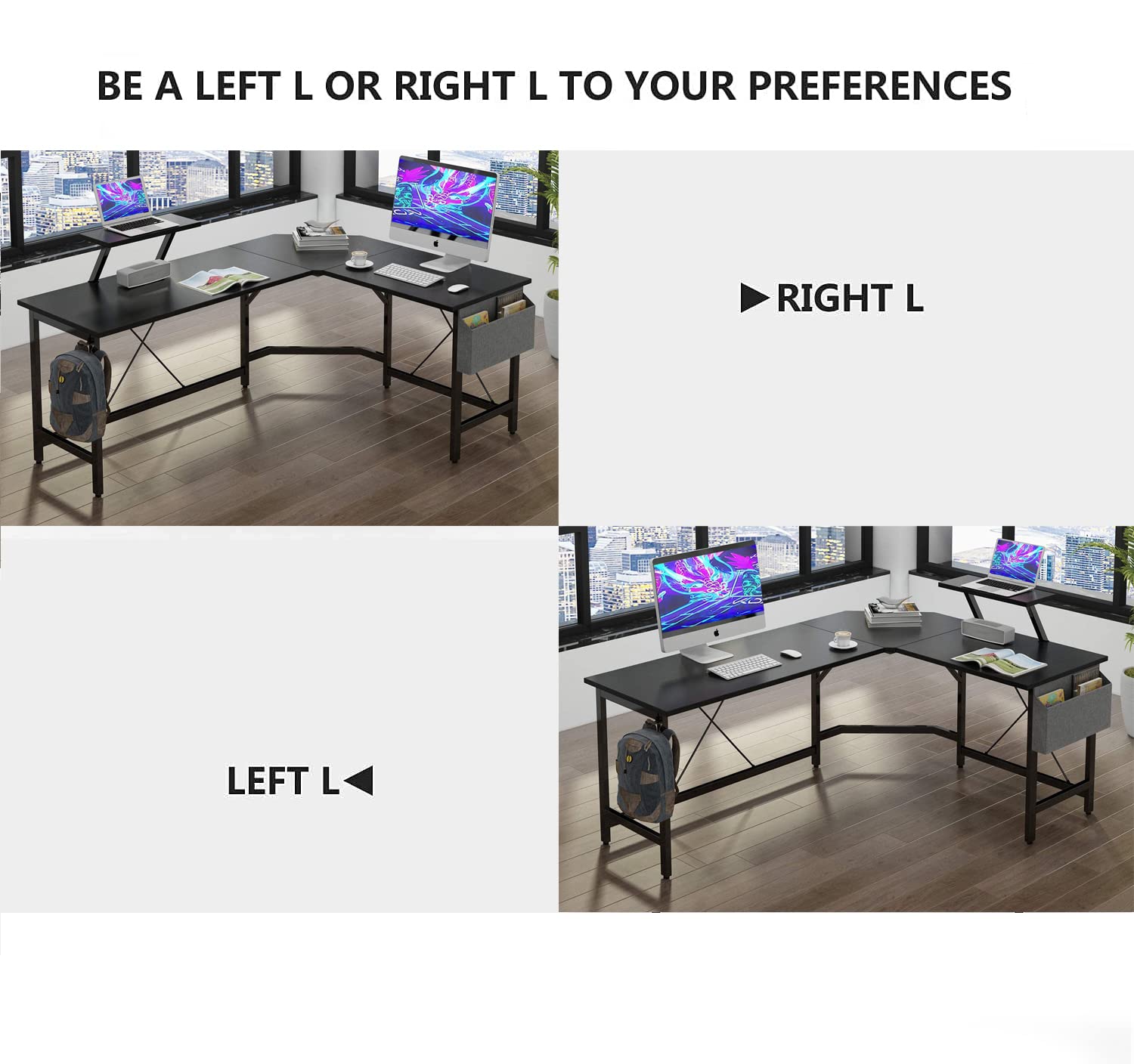 ACPLAY Modern LShaped Computer Office Desk, Corner Gaming Desk with Monitor Stand, Home Office