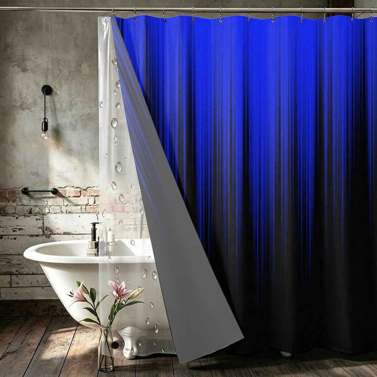 AAtter 3 in 1 Shower Curtain with PEVA Liner, Royal Blue Ombre, 72x72 Inch