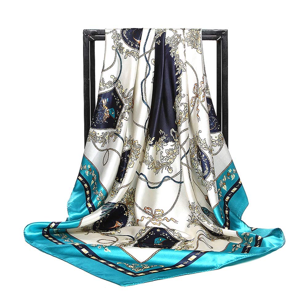 Women’s Silk Scarf Belt Pattern Large Square Satin Headscarf Headdress 35"