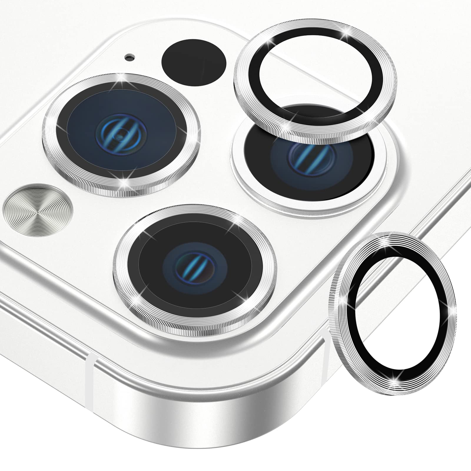 GAHOGA [3+1] Camera Lens Protector Compatible for iPhone 13 Pro(6.1") /13 pro max(6.7") 9H Tempered Glass Camera Cover Screen Protector/HD Anti-Scratch/with Cleaning Kit - Silver