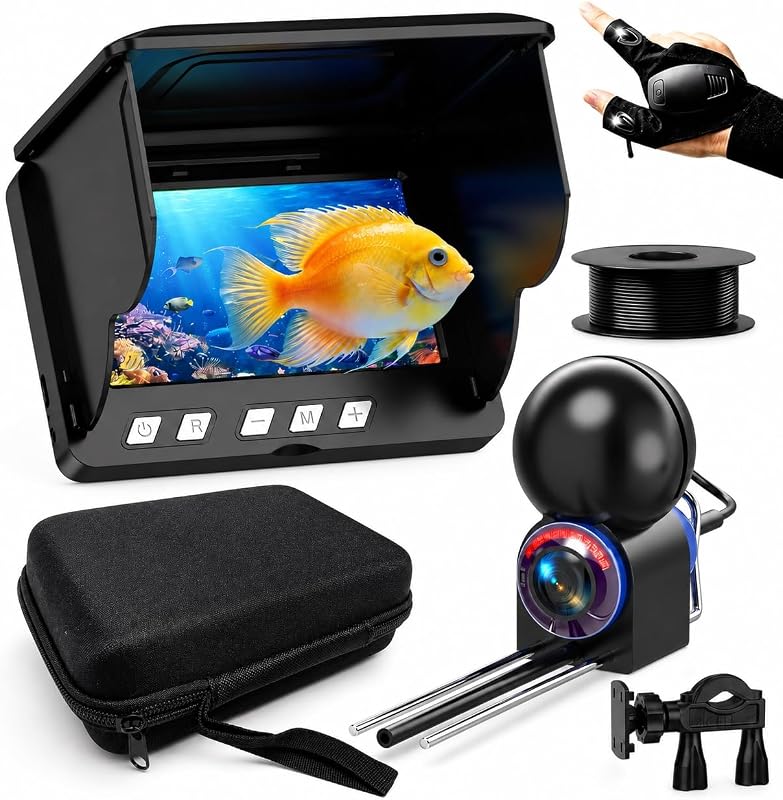 Underwater Fishing Camera with 4.3" HD LCD Monitor, IR Night Vision Fish Finder Camera, 590" Cable, Flashlight Gloves & Carrying Case, Portable for Ice, Lake, Boat & Kayak Fishing