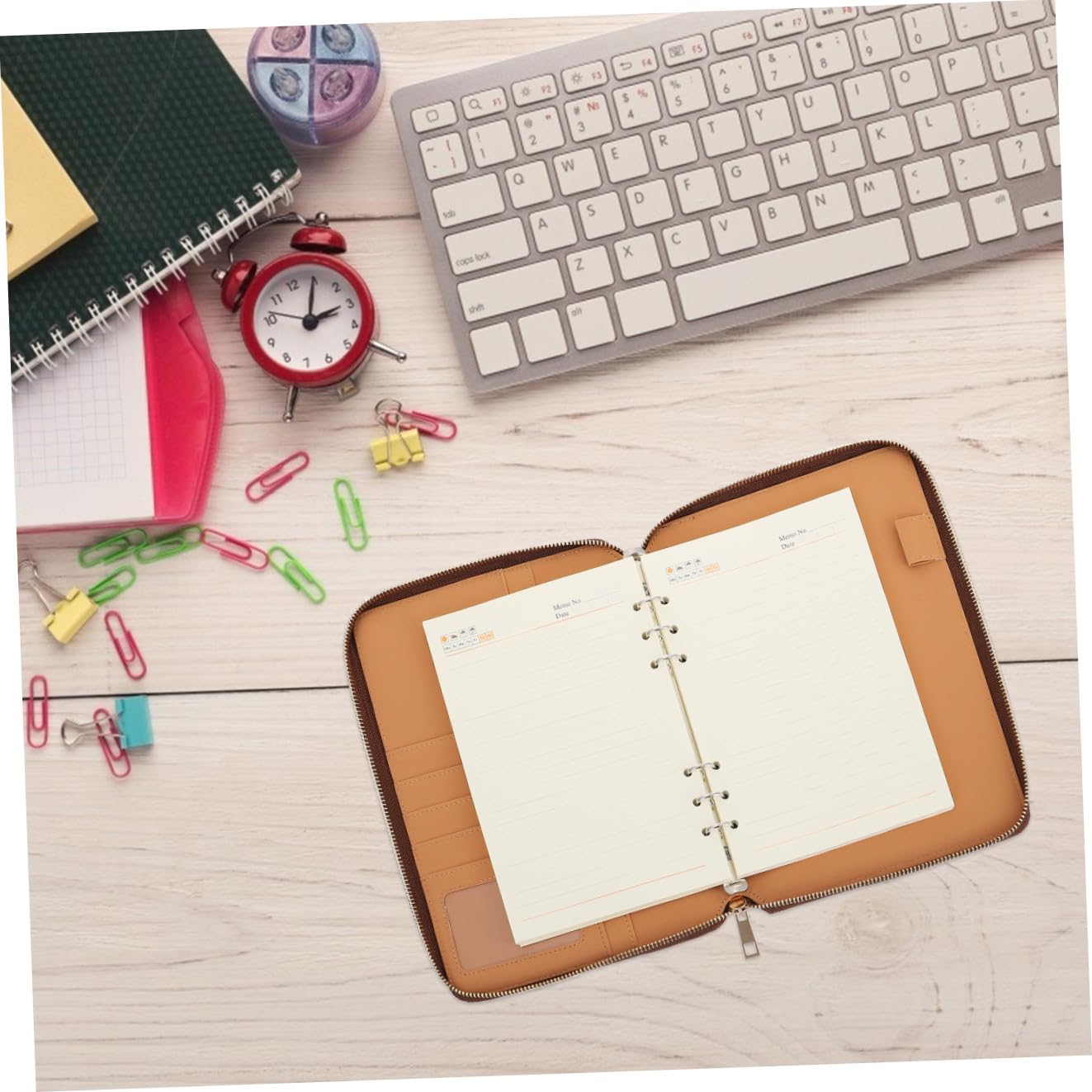 Baluue Cuaderno de Negocios A5 con Bolsa de Cremallera, Libreta de Notas de Hojas Sueltas para Oficina, Cubierta de Cuero Marrón, Cuaderno Práctico para Planificación y Uso Diario