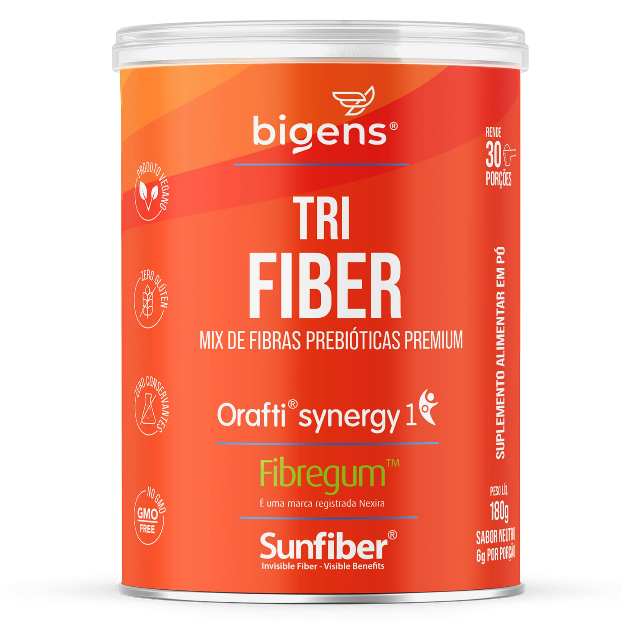 Bigens Tri Fiber, Mix de Fibras Prebióticas Premium, Vegano, 180g
