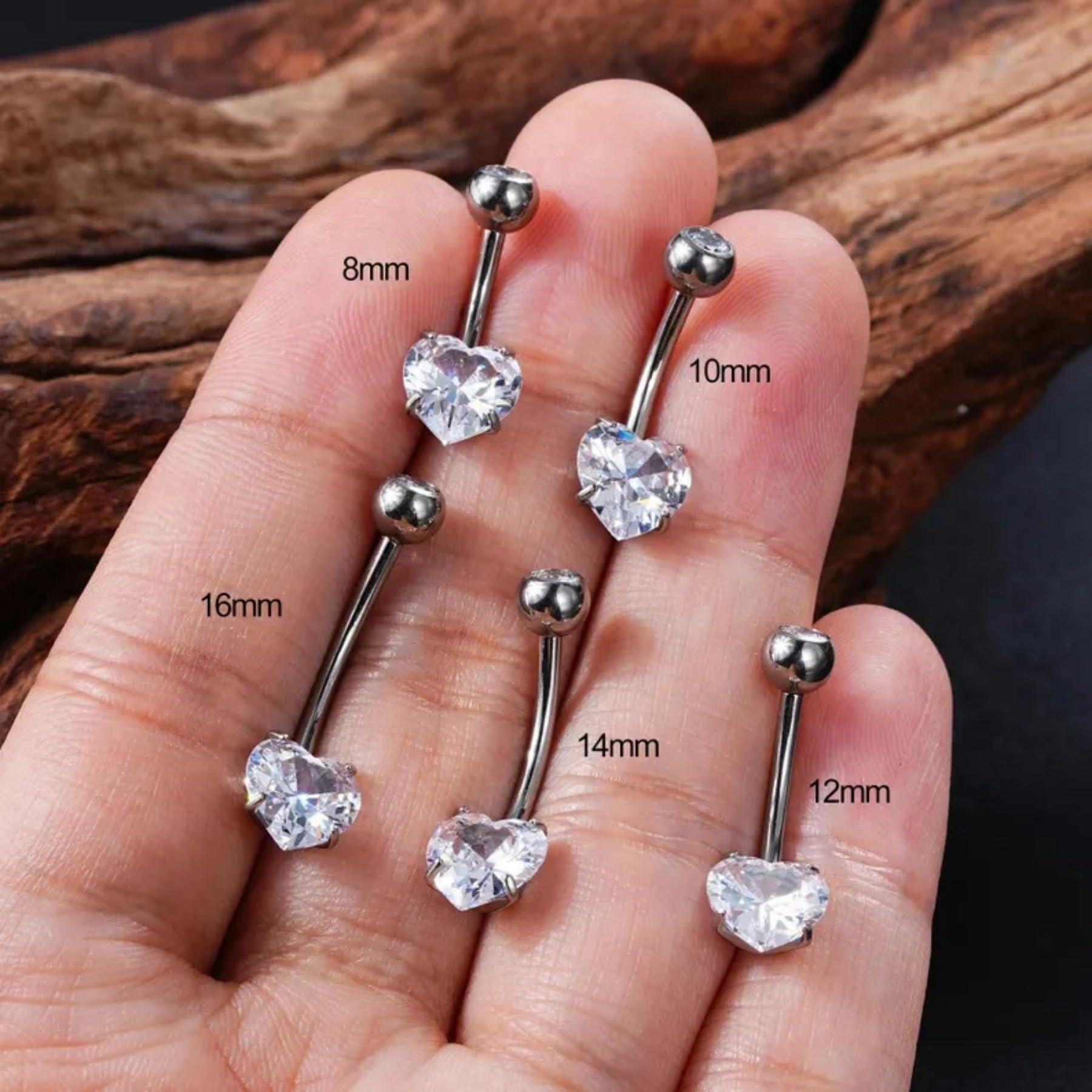 Kolczyk do pępka w kształcie serca z tytanu 8 mm 10 mm 12 mm 14 mm 16 mm gwint wewnętrzny 14 G srebrny bananabells piercing do pępka biżuteria różowy tytan G23 kolczyk do pępka Naval Bar Clear CZ