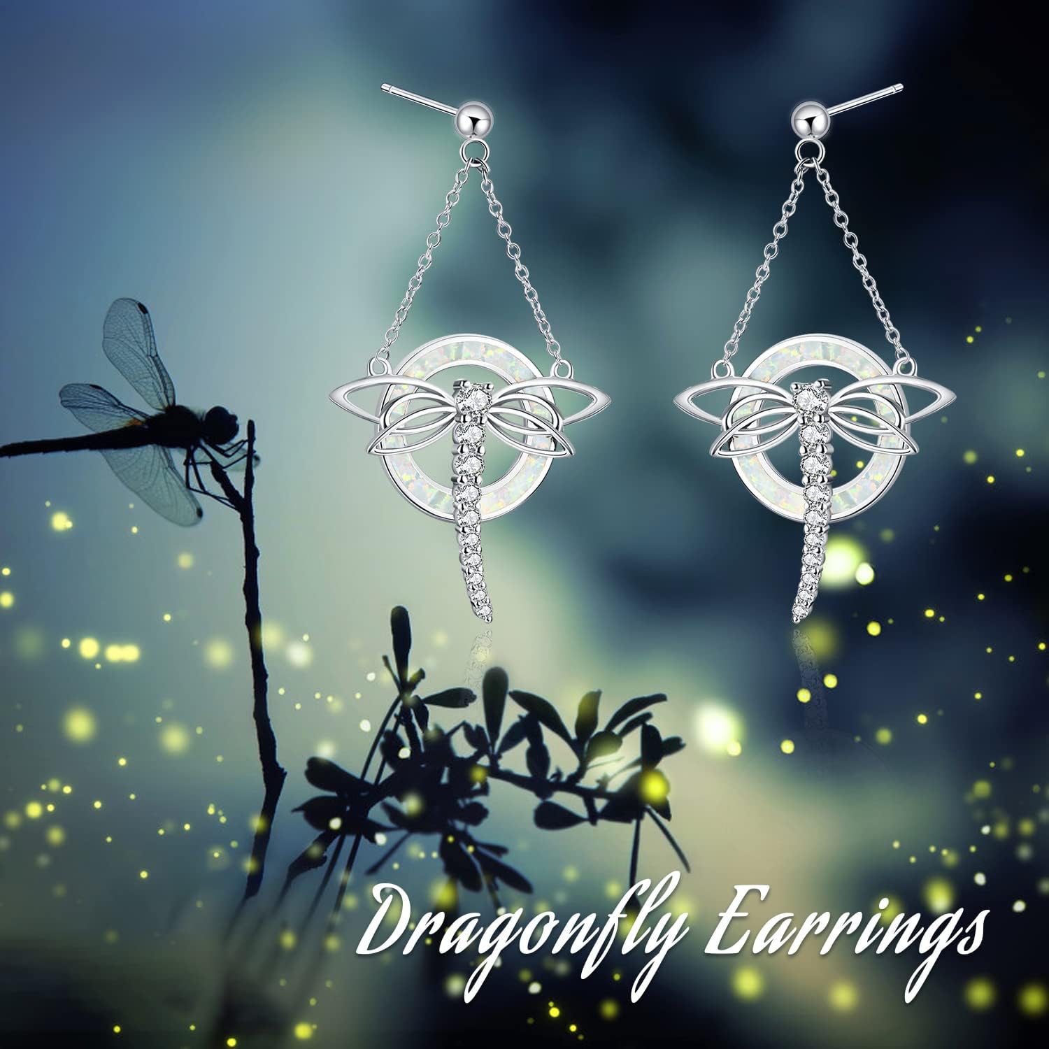 TOUPOP Dragonfly/Butterfly/Hummingbird/Elephant/Turtle Earrings Sterling Silver Animals Dangle Drop Earrings with Blue Circle Crystal Small Cute Animals Jewelry Gifts for Women Friends Birthday Christmas - Image 4