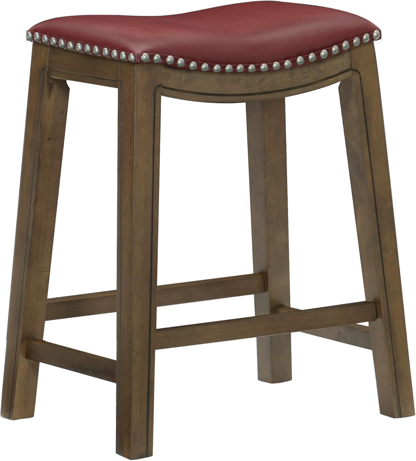 Homelegance Ordway Solid Wood Counter Height Stool - Saddle Kitchen Stool Counter Height Stools for Dining, Armless Chair Seating Options, Perfect for Casual Entertaining Spaces, 25"SH, Red 25"SH Red