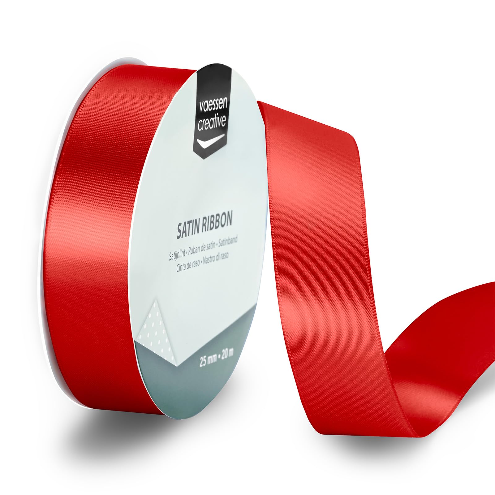Vaessen Creative Red Satin Ribbon - 65.6 Ft X 1" - Thin Ribbon For Gift Wrapping And Crafting, 20M X 25Mm