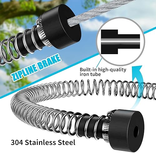 Miniatura 6 de HOKINETY Kit de tirolesa para niños y adultos hasta 450 libras, 100 pies, 150 pies, 200 pies, cremallera de configuración rápida para patio trasero