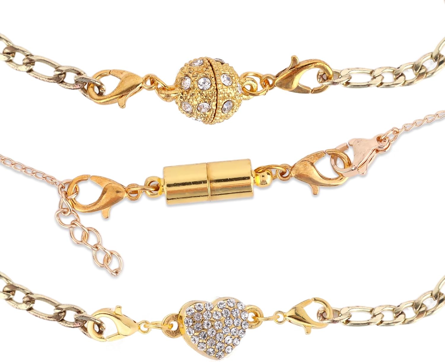 12pcs Magnetic Jewelry Clasp, Gold & Silver Color Magnet Locking Chain Necklace Extenders with Double Lobster Clasp Heart Shaped, Cylindrical Connectors Jewelry Closures for Bracelets Necklaces - Image 6