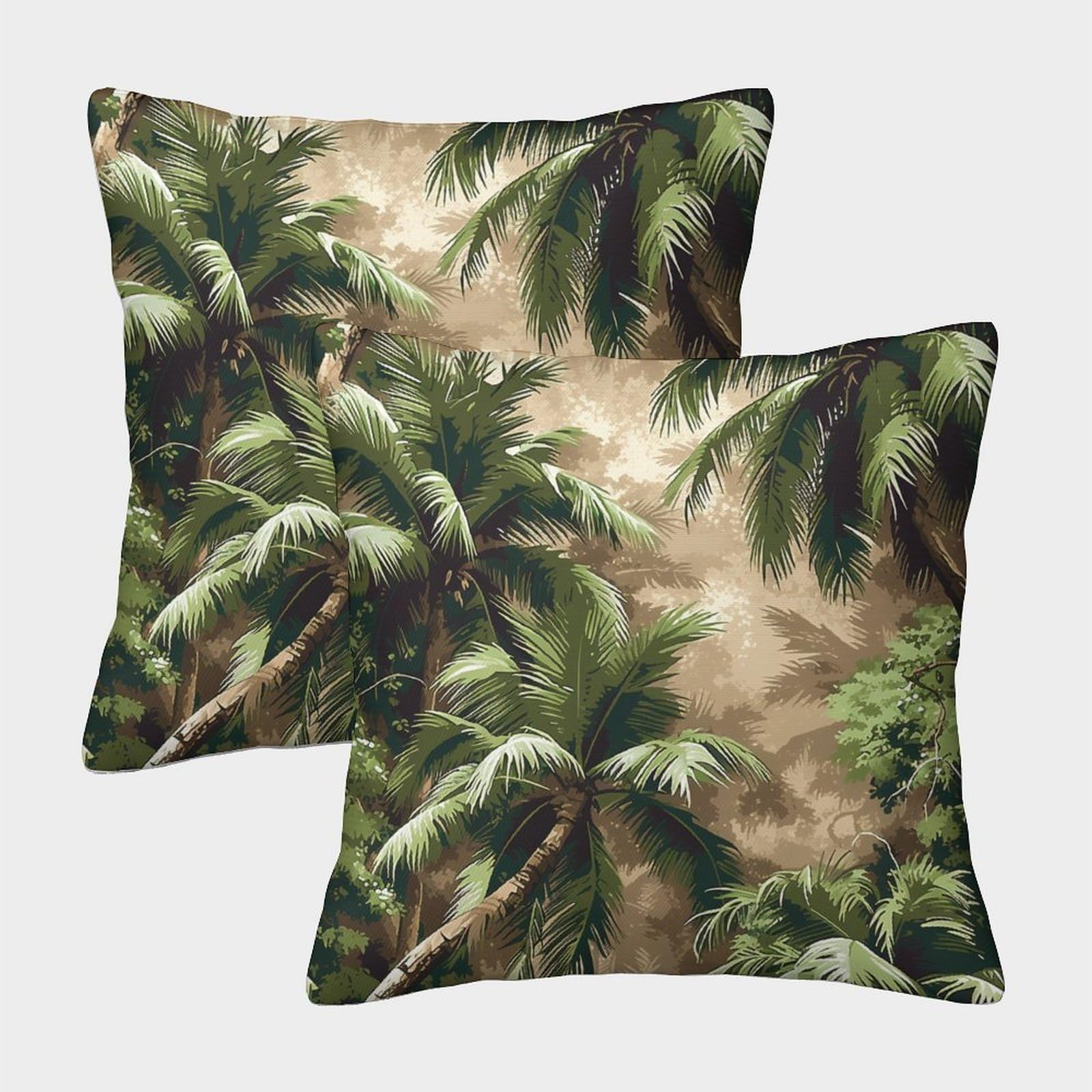 kaiyun 2 Pack Palm Tree Luxury Digital Printed Soft 3D Green Leaves Themed Square Cushion Cover 40x40cm