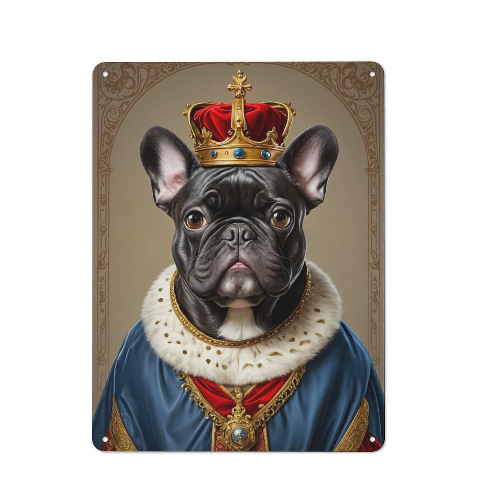 Junmoney French Bulldog King Retro Metal Wall Decor 40X30cm, Tin Wall Sign For Bakery, Diner, Cafe Or Family Room